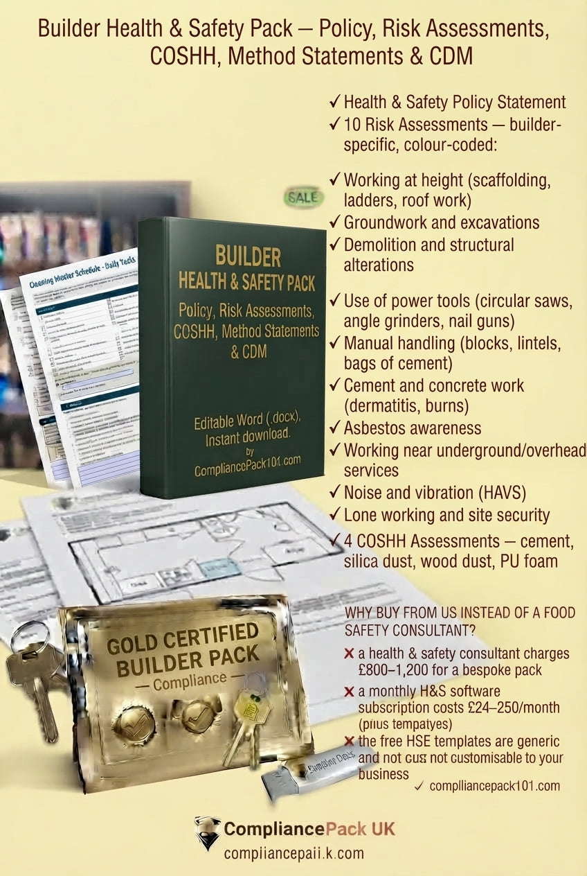 Builder Health & Safety Pack — Policy, Risk Assessments, COSHH, Method Statements & CDM