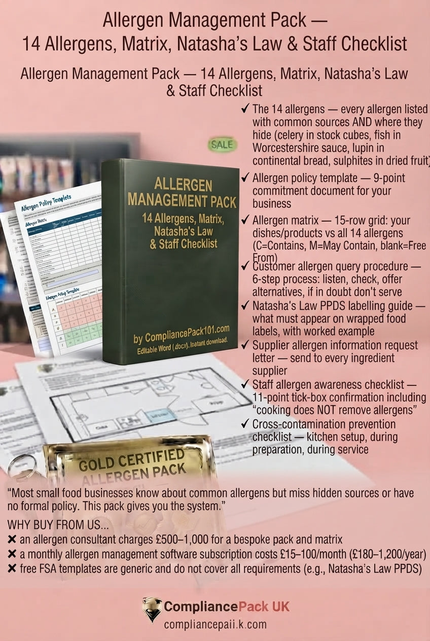 Allergen Management Pack — 14 Allergens, Matrix, Natasha’s Law & Staff Checklist