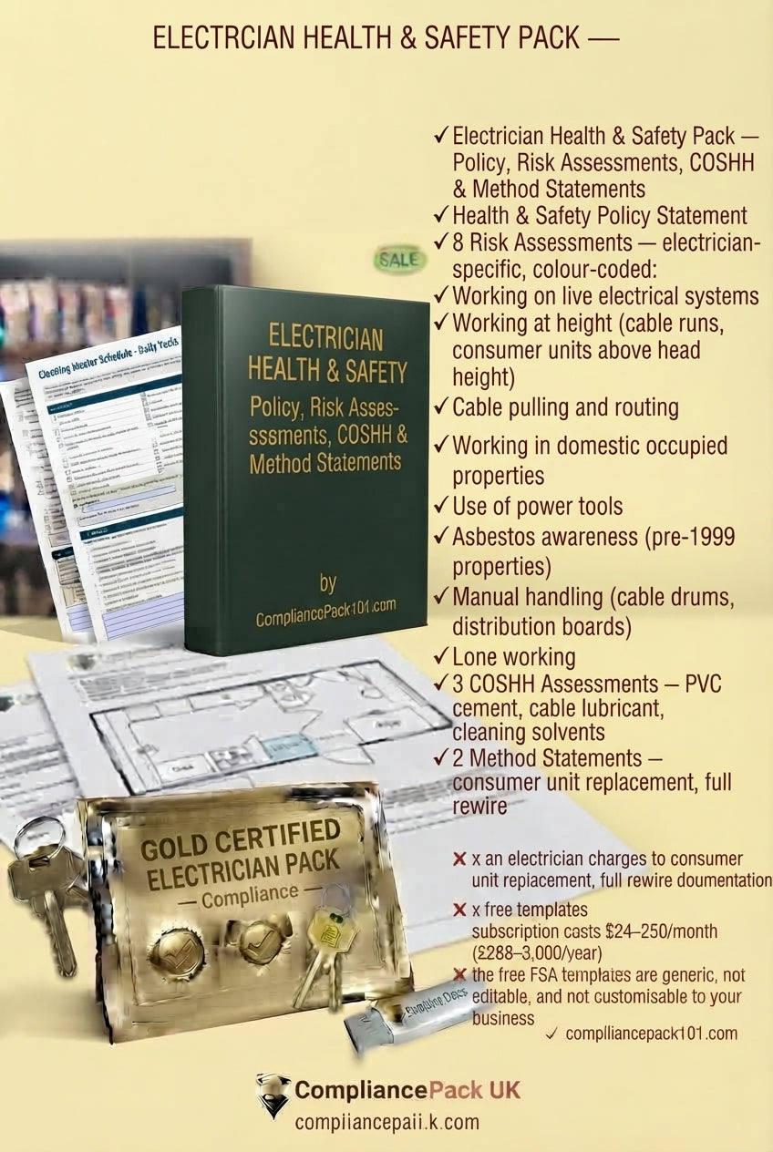 Electrician Health & Safety Pack — Policy, Risk Assessments, COSHH & Method Statements